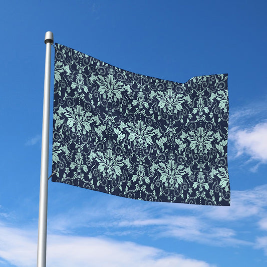 Blue And Teal Damask Pattern Print Polyester Flag