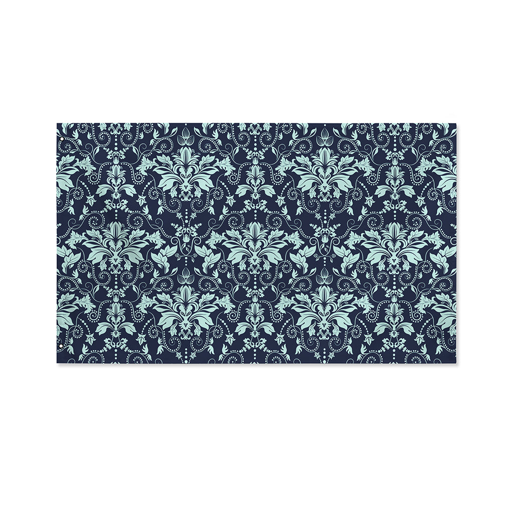 Blue And Teal Damask Pattern Print Polyester Flag
