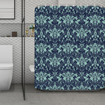 Blue And Teal Damask Pattern Print Polyester Shower Curtain