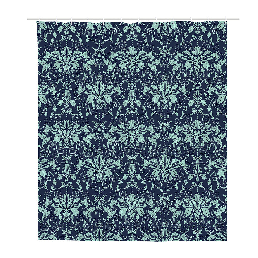 Blue And Teal Damask Pattern Print Polyester Shower Curtain