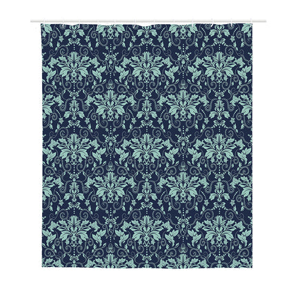 Blue And Teal Damask Pattern Print Polyester Shower Curtain