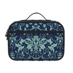 Blue And Teal Damask Pattern Print Portable Lunch Bag