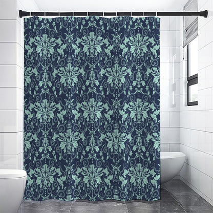Blue And Teal Damask Pattern Print Premium Shower Curtain
