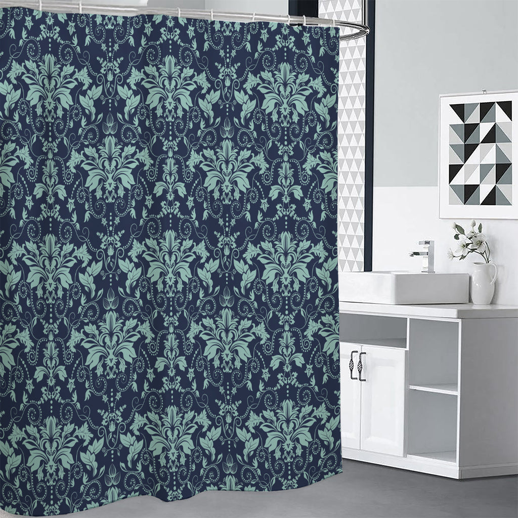 Blue And Teal Damask Pattern Print Premium Shower Curtain