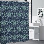 Blue And Teal Damask Pattern Print Premium Shower Curtain