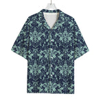 Blue And Teal Damask Pattern Print Rayon Hawaiian Shirt