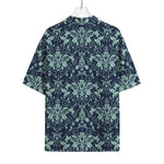 Blue And Teal Damask Pattern Print Rayon Hawaiian Shirt