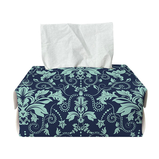 Blue And Teal Damask Pattern Print Rectangle Tissue Box Cover