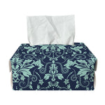 Blue And Teal Damask Pattern Print Rectangle Tissue Box Cover