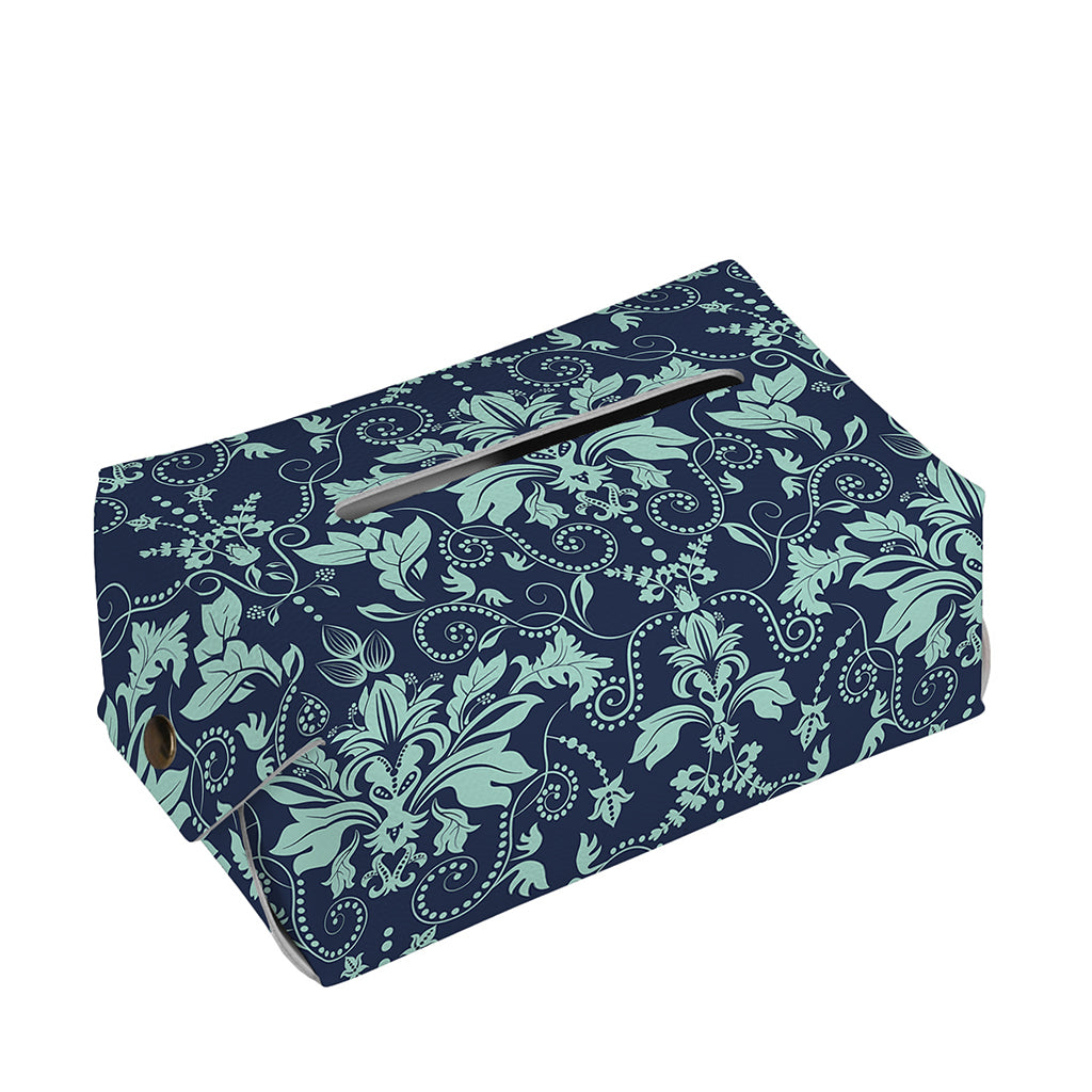 Blue And Teal Damask Pattern Print Rectangle Tissue Box Cover