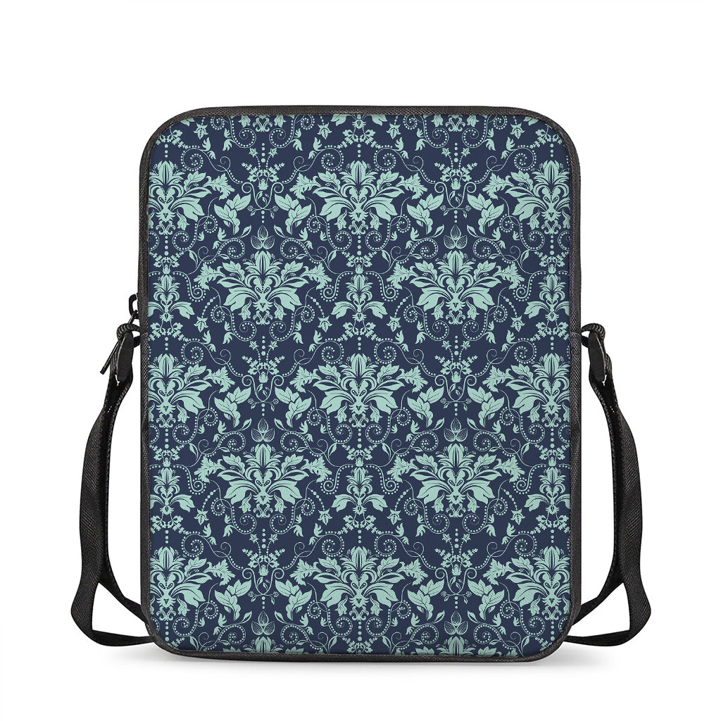 Blue And Teal Damask Pattern Print Rectangular Crossbody Bag