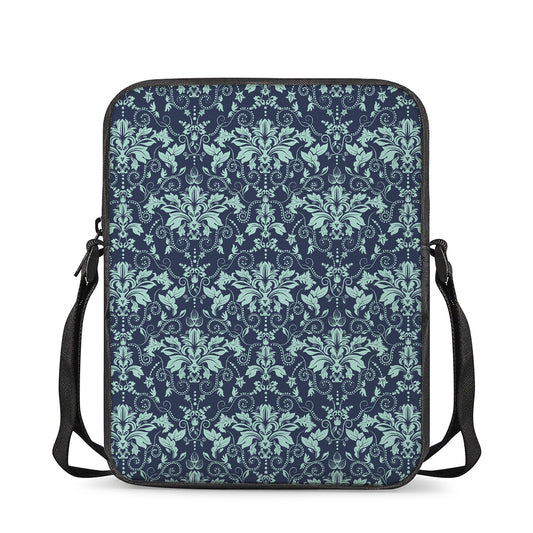 Blue And Teal Damask Pattern Print Rectangular Crossbody Bag