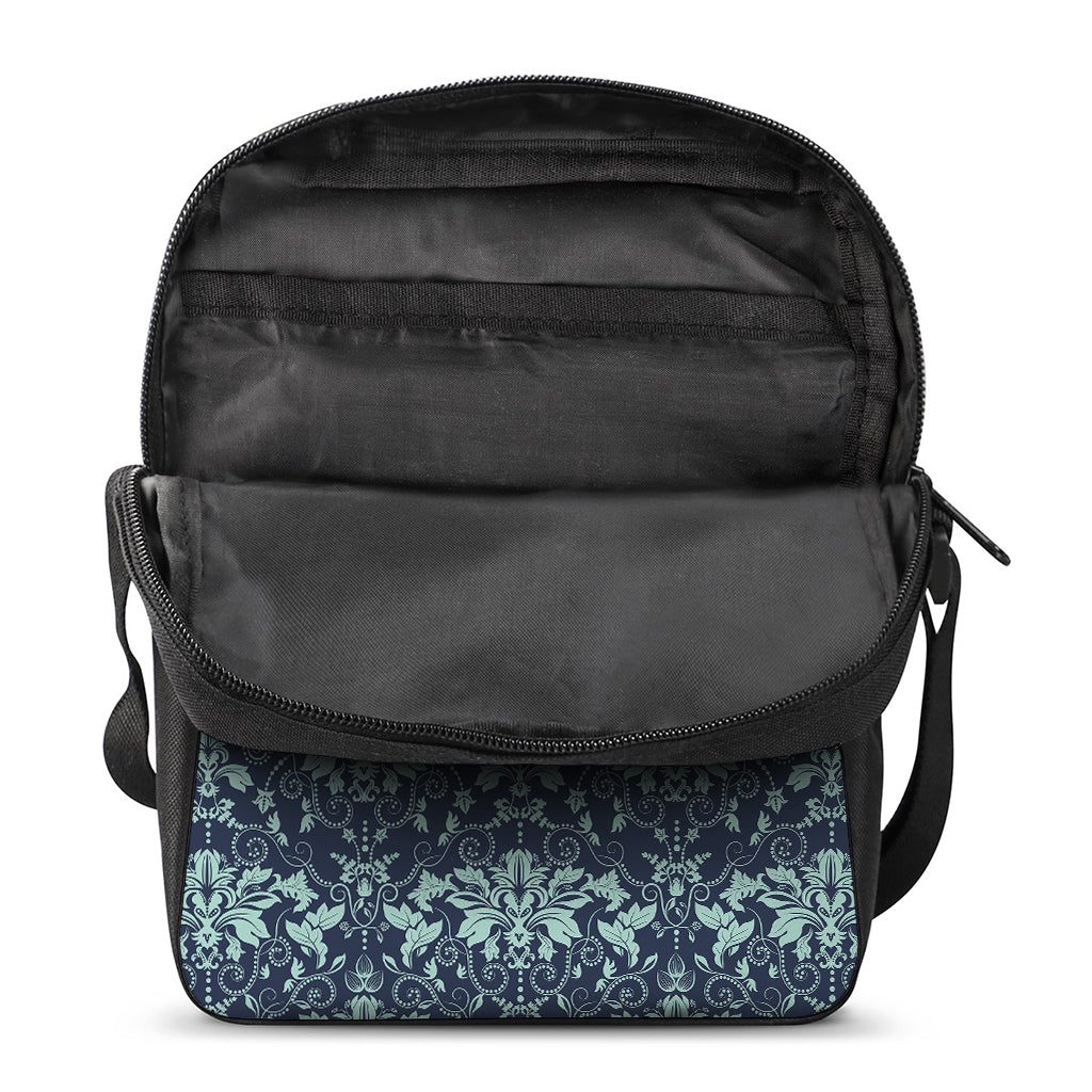 Blue And Teal Damask Pattern Print Rectangular Crossbody Bag