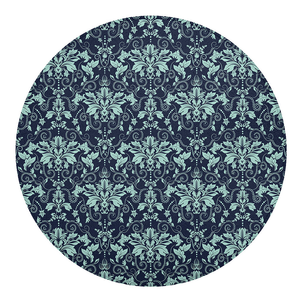 Blue And Teal Damask Pattern Print Round Blanket
