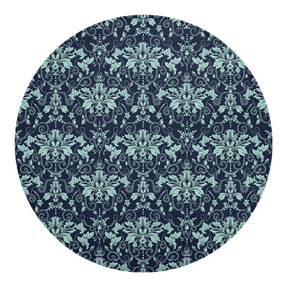 Blue And Teal Damask Pattern Print Round Blanket