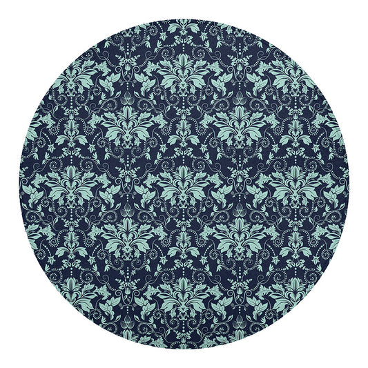 Blue And Teal Damask Pattern Print Round Blanket