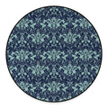 Blue And Teal Damask Pattern Print Round Floor Mat