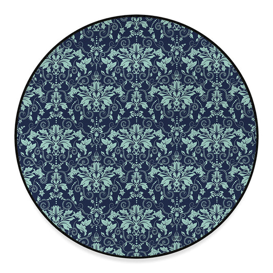 Blue And Teal Damask Pattern Print Round Floor Mat