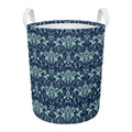 Blue And Teal Damask Pattern Print Round Laundry Basket