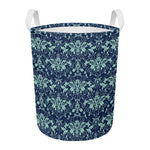 Blue And Teal Damask Pattern Print Round Laundry Basket