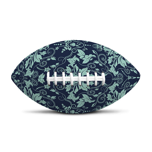 Blue And Teal Damask Pattern Print Rugby Ball