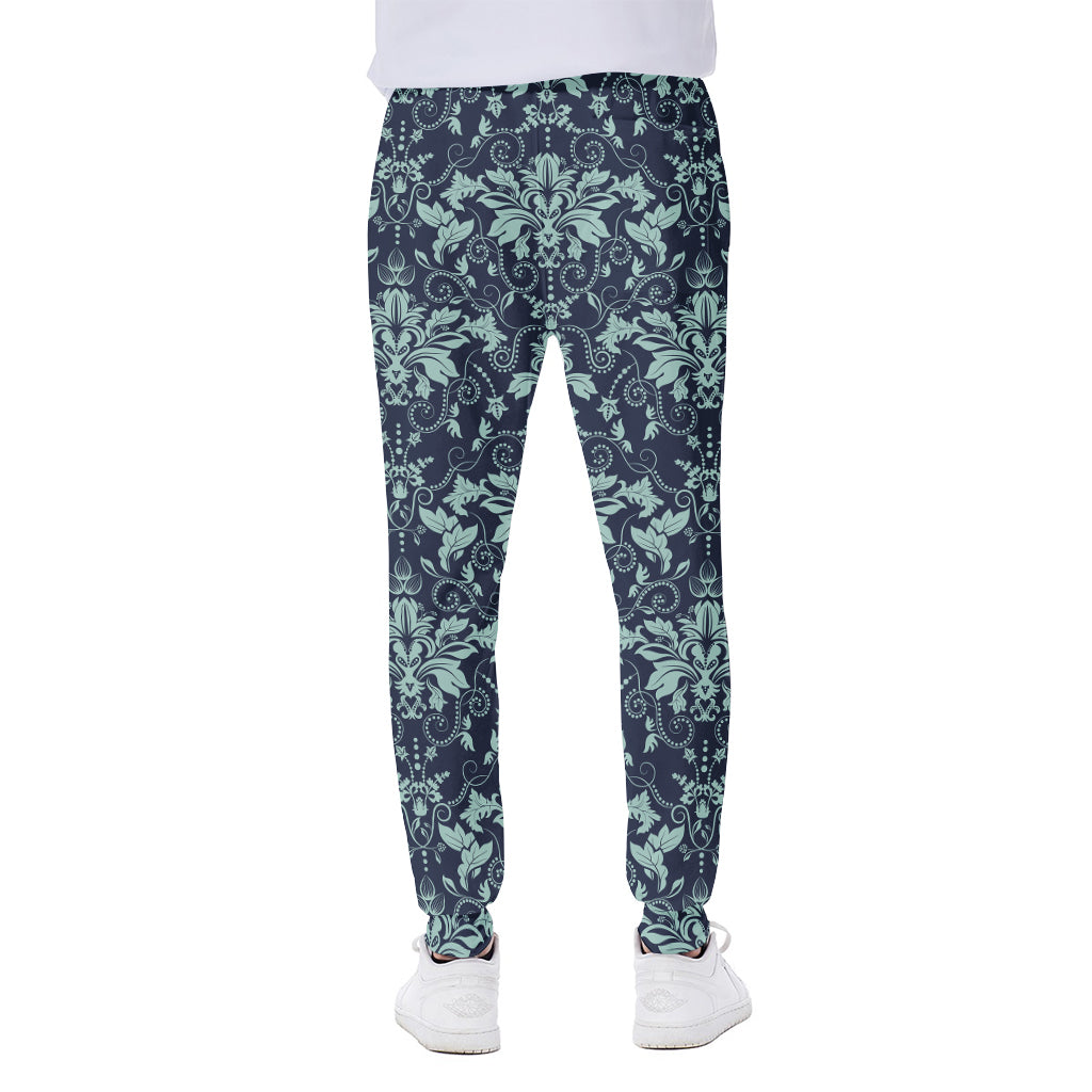 Blue And Teal Damask Pattern Print Scuba Joggers