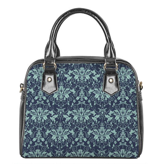 Blue And Teal Damask Pattern Print Shoulder Handbag