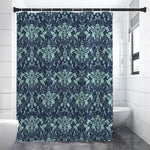 Blue And Teal Damask Pattern Print Shower Curtain