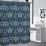 Blue And Teal Damask Pattern Print Shower Curtain