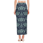 Blue And Teal Damask Pattern Print Side Slit Maxi Skirt