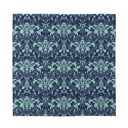 Blue And Teal Damask Pattern Print Silk Bandana