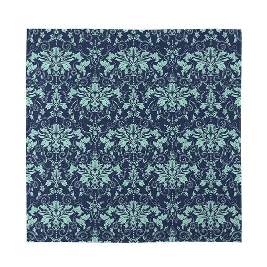 Blue And Teal Damask Pattern Print Silk Bandana