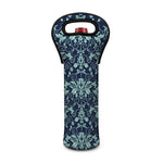 Blue And Teal Damask Pattern Print Single Neoprene Wine Tote