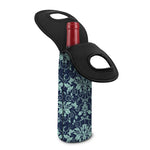Blue And Teal Damask Pattern Print Single Neoprene Wine Tote