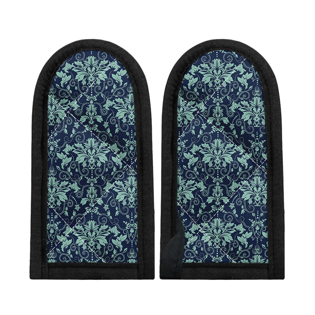 Blue And Teal Damask Pattern Print Skillet Handle Cover