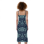 Blue And Teal Damask Pattern Print Slim Fit Midi Cami Dress