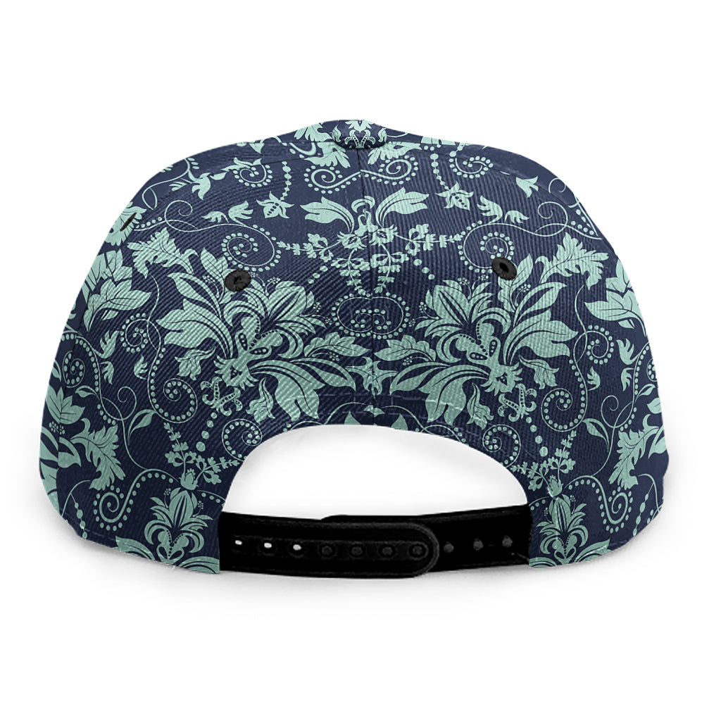 Blue And Teal Damask Pattern Print Snapback Cap