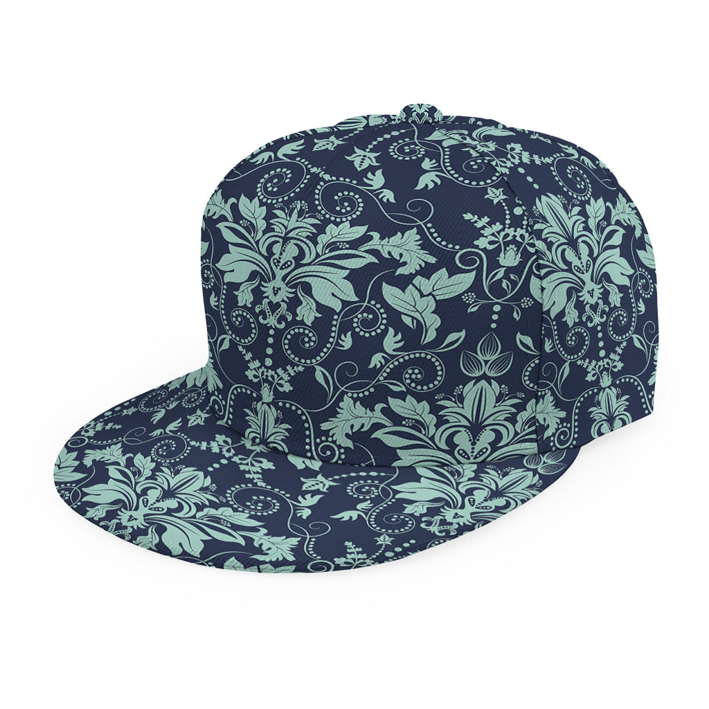 Blue And Teal Damask Pattern Print Snapback Cap