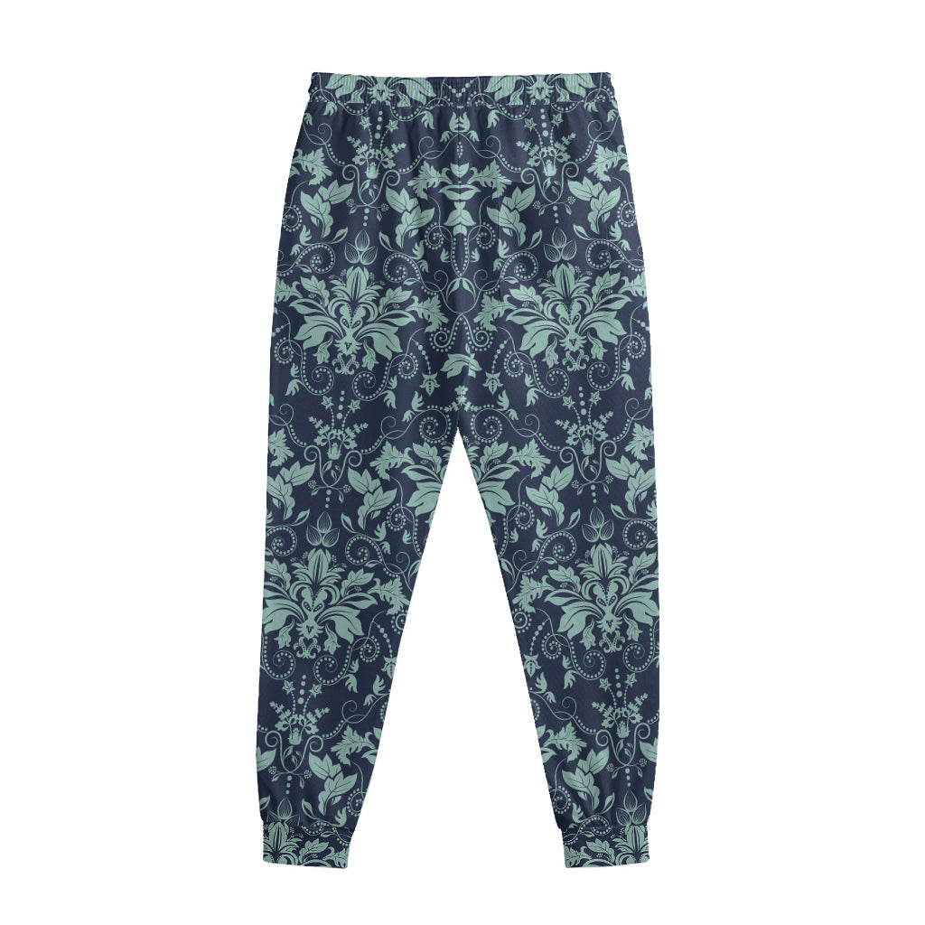 Blue And Teal Damask Pattern Print Sweatpants