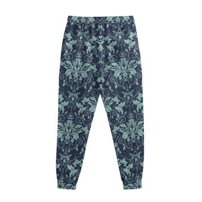 Blue And Teal Damask Pattern Print Sweatpants