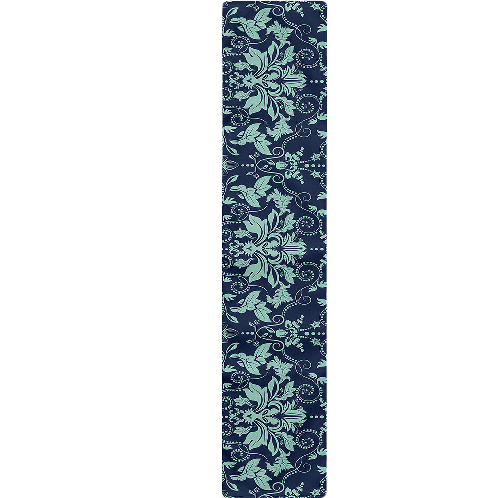 Blue And Teal Damask Pattern Print Table Runner