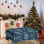 Blue And Teal Damask Pattern Print Tablecloth