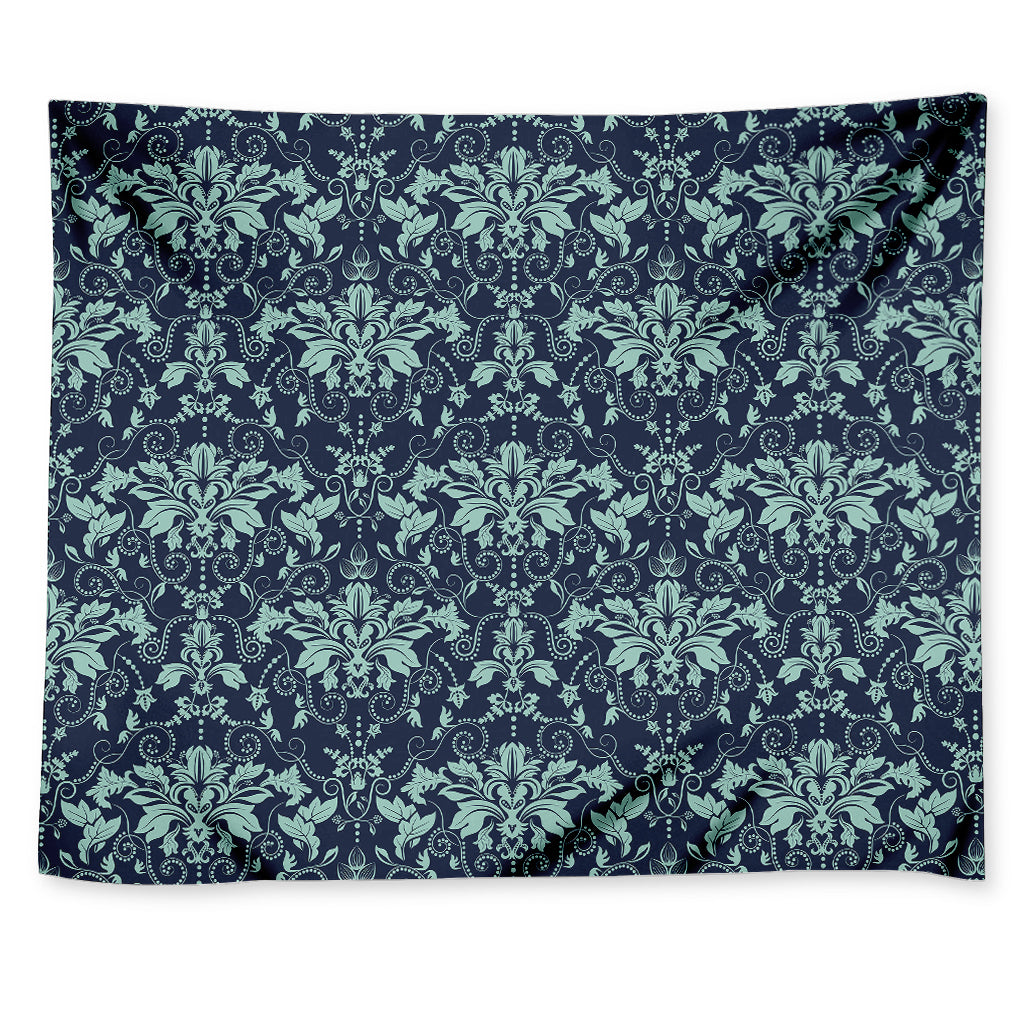 Blue And Teal Damask Pattern Print Tapestry