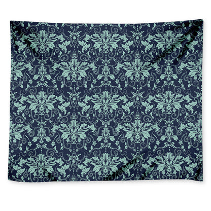 Blue And Teal Damask Pattern Print Tapestry
