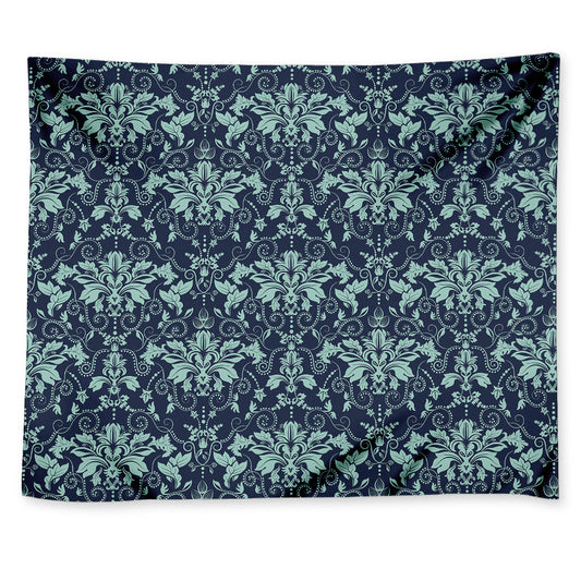Blue And Teal Damask Pattern Print Tapestry