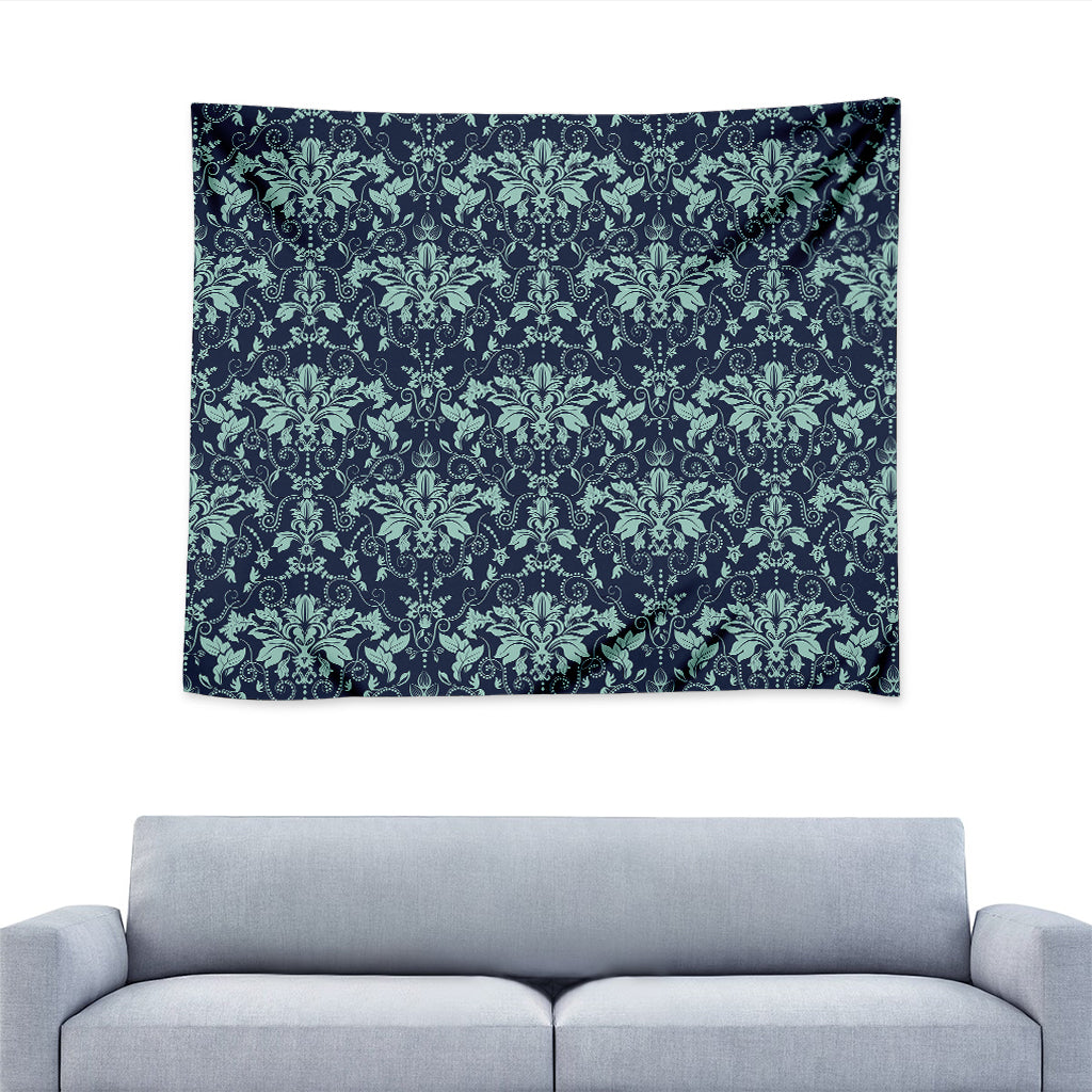 Blue And Teal Damask Pattern Print Tapestry