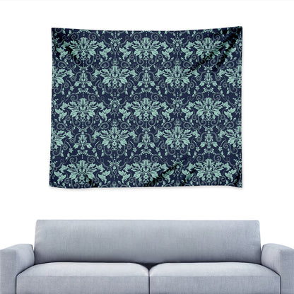 Blue And Teal Damask Pattern Print Tapestry