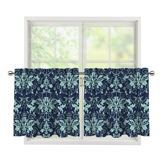 Blue And Teal Damask Pattern Print Tier Curtains