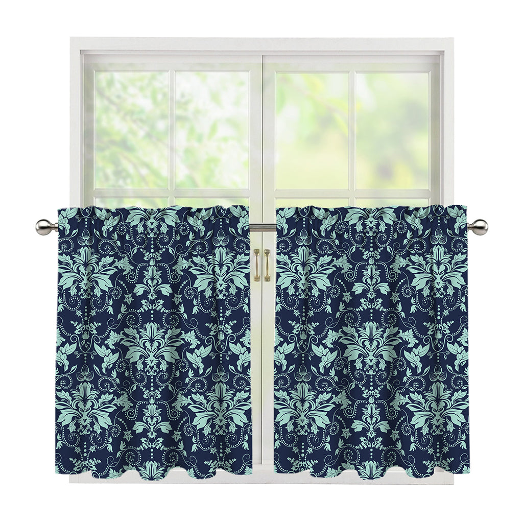Blue And Teal Damask Pattern Print Tier Curtains