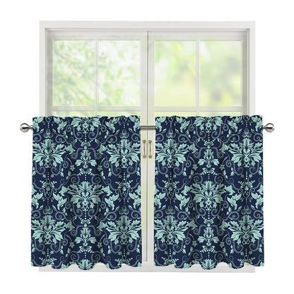 Blue And Teal Damask Pattern Print Tier Curtains